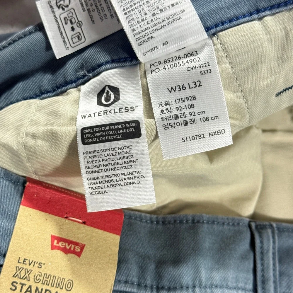 Levis XX Chino Standard Taper Pants Mens 36x32 Blue Grey Stretch 85226-0063 NWT